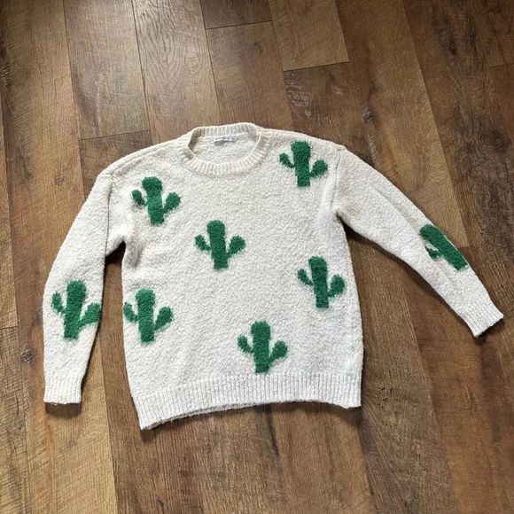 Women's Staccato White & Green Cactus Crew Neck Sweater S - Picture 2 of 10